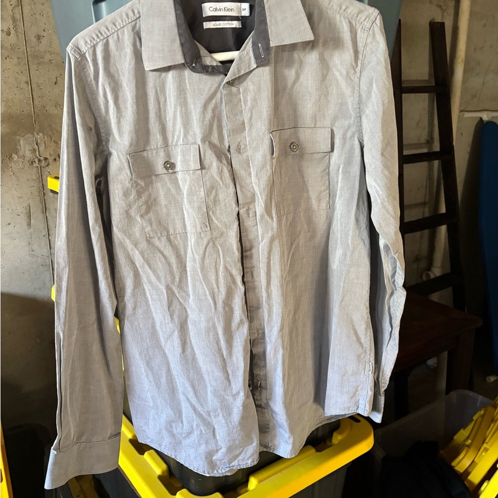 Calvin Klein Light Gray Long Sleeve Button-Up Shirt